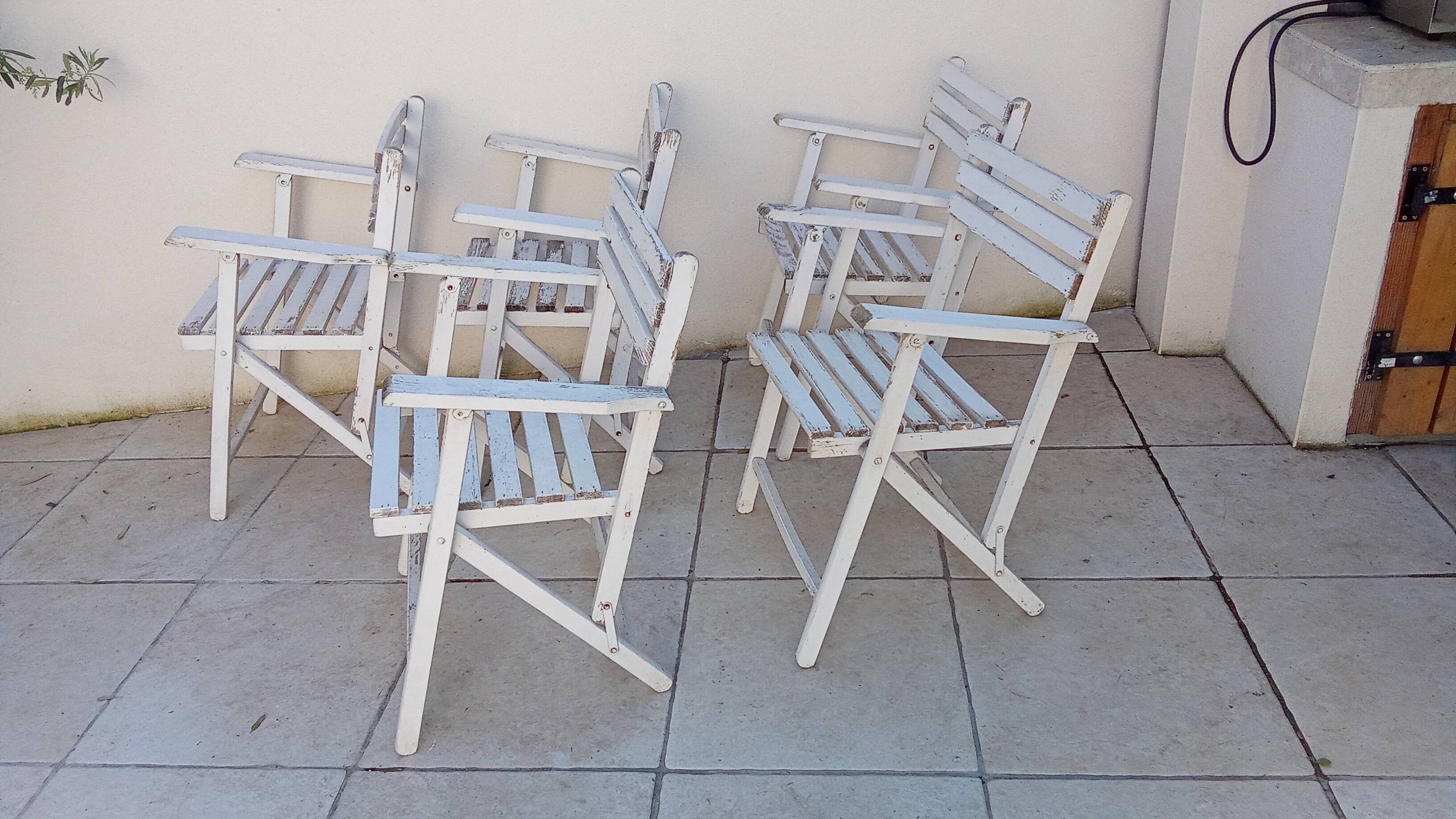 5 vintage wooden garden armchairs gleizes