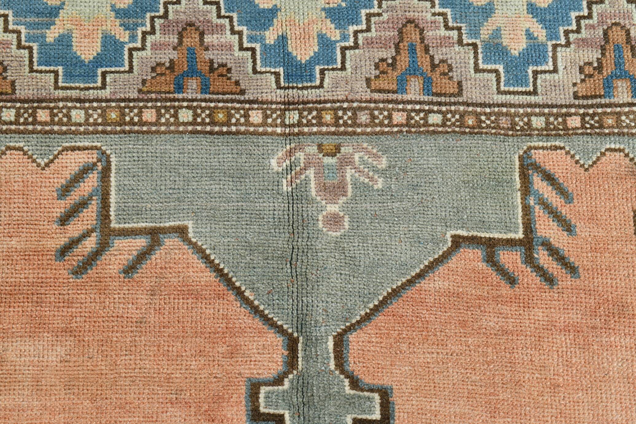 Salmon & Navy Blue Vintage Persian Rug, 131x218 Cm