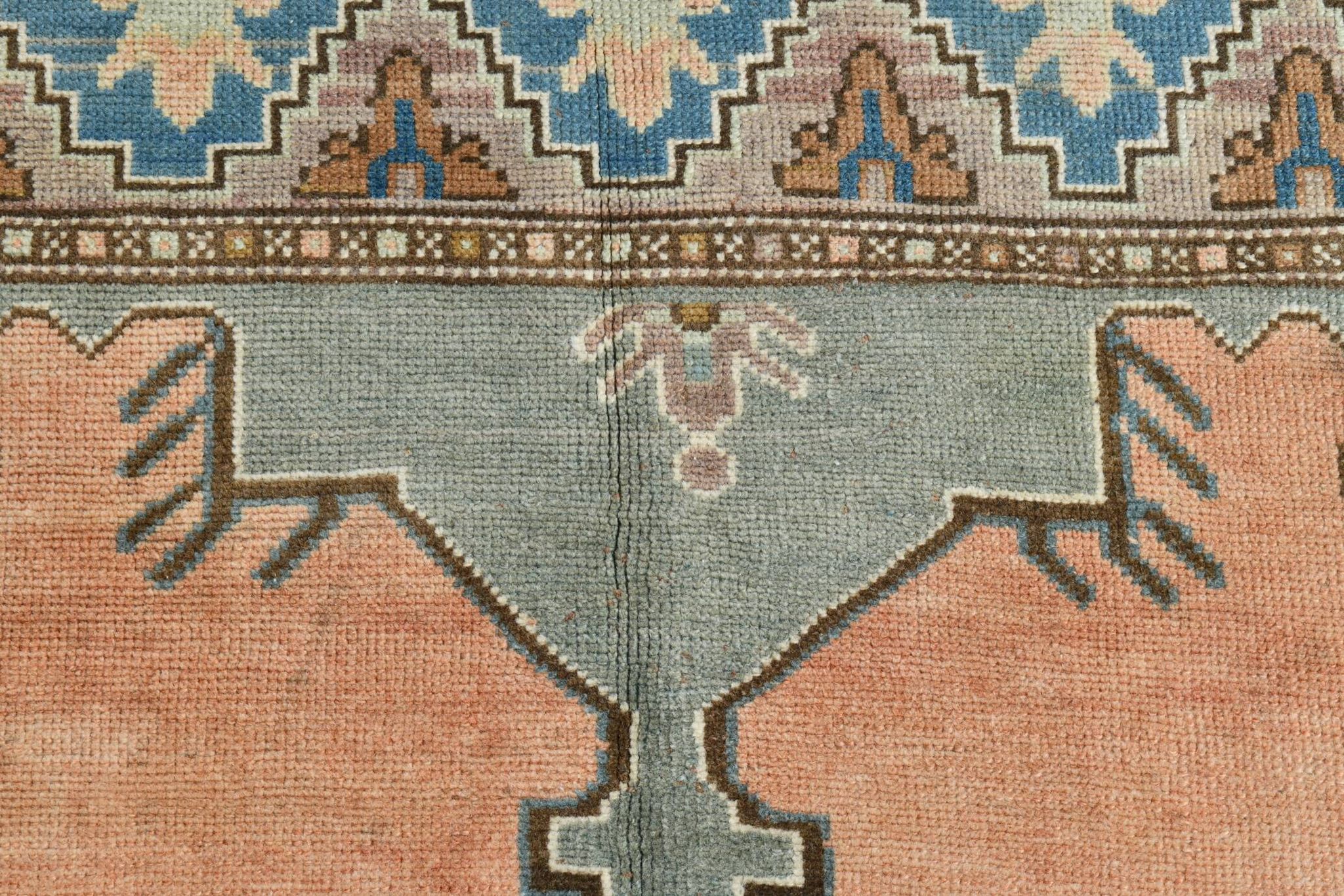 Salmon & Navy Blue Vintage Persian Rug, 131x218 Cm