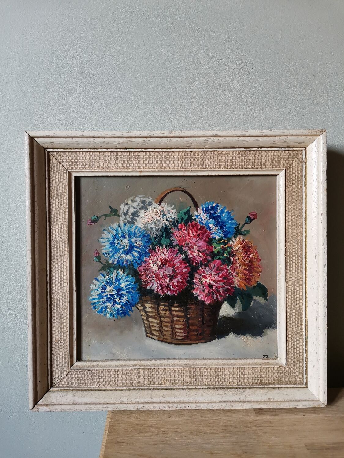 Original painting signed framed bouquet vintage flower
