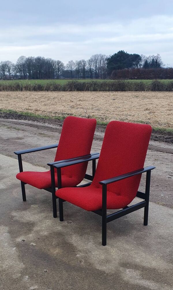 Lot de 2 chaises Impala vintage design hollandais rouge noir Fristho Cor Bontebal