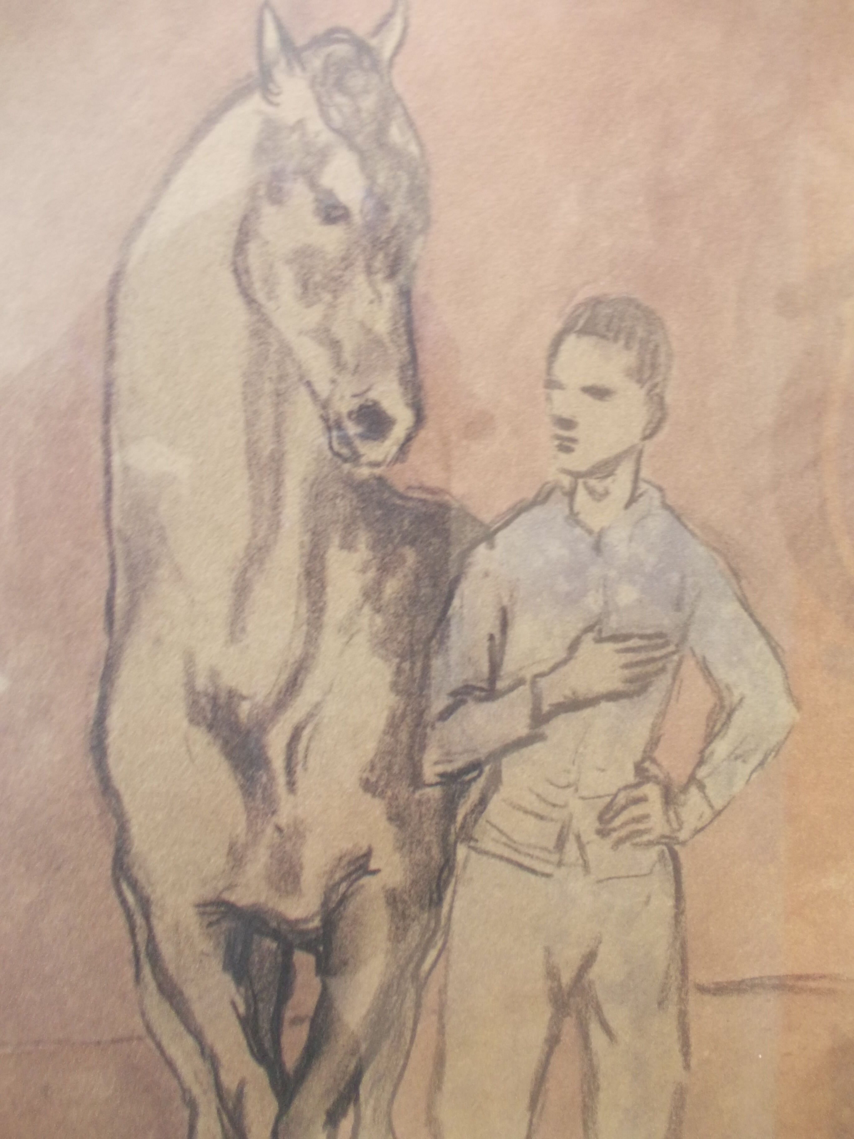 Lithograph after Picasso young man and horse, glass frame after gouache 1906 painter spain