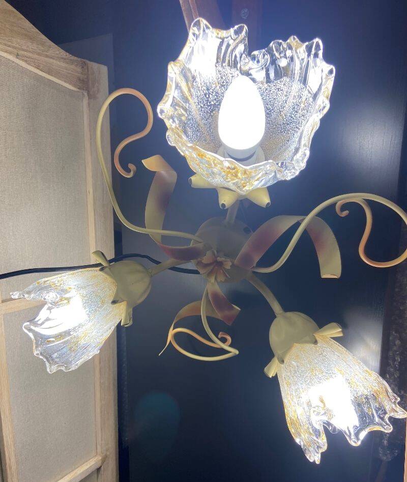 Antique wall light fixture ceiling lamp florentine bouquet floral design 1970