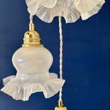Vintage triple tulip pendant light in white glass