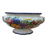 Plat de service, soupière en céramique ancienne à décor de fleurs