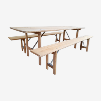 Table and folding benches of bistro guinguette -2m20