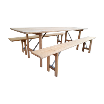 Table and folding benches of bistro guinguette -2m20