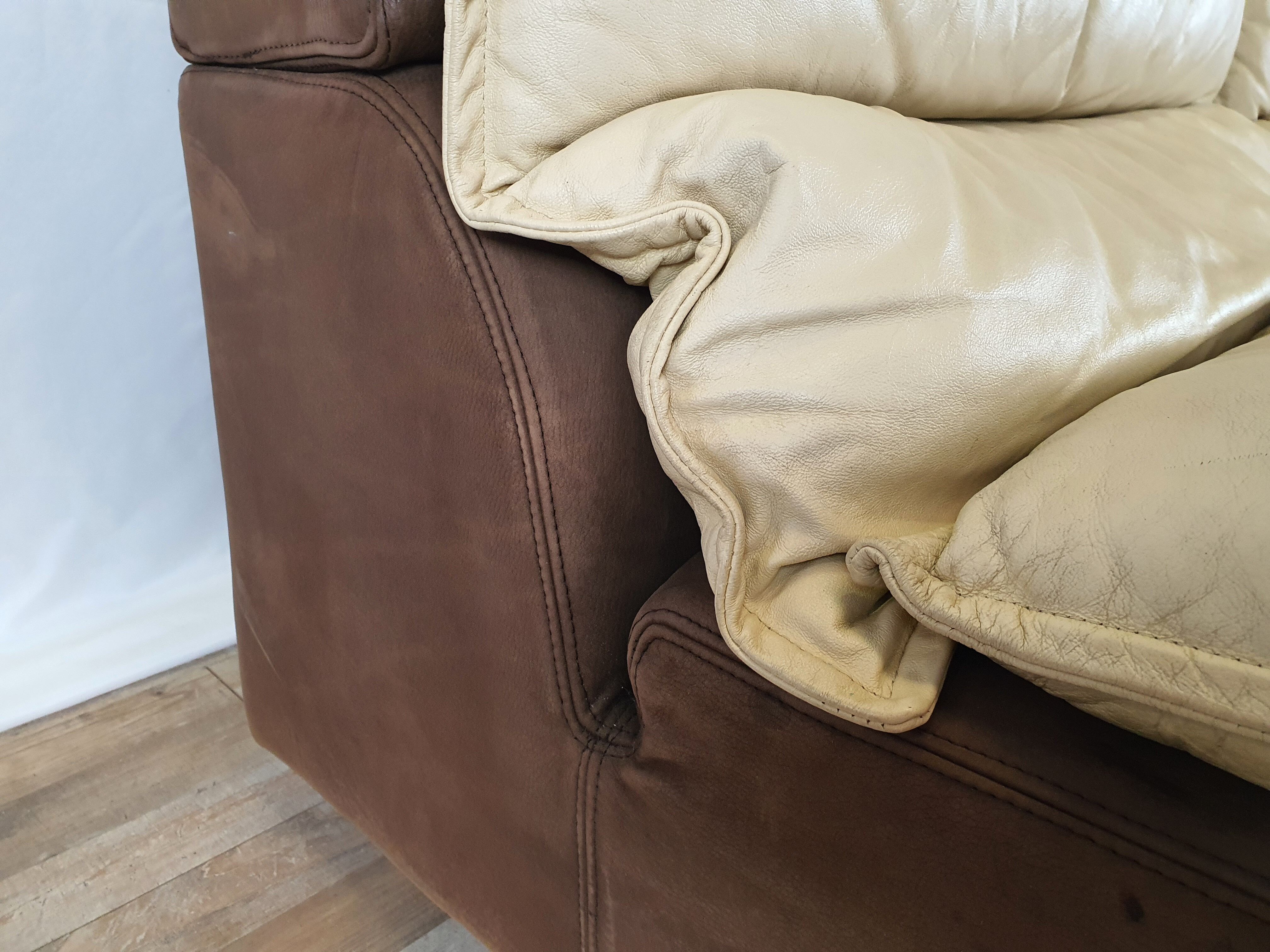 Modular sofa in leather and suede