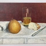 Still life table bread fruit