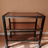 Rolling cabinet with 3 colored glass shelves