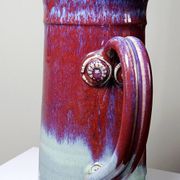 Large artistic stoneware vase by Lévéjac Michel Goldstyn, with flamed oxblood glaze.