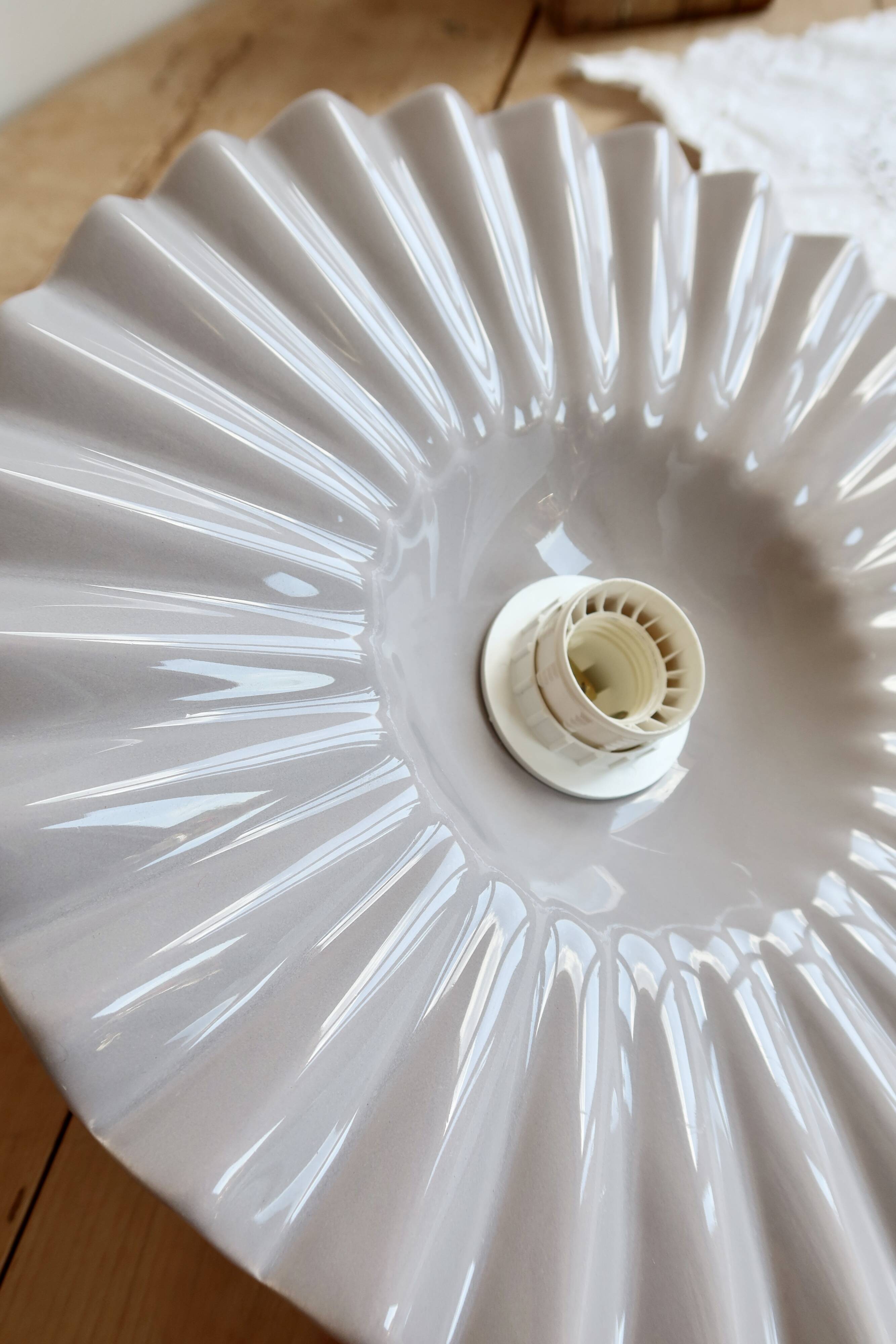 Vintage lilac taupe pleated ceramic pendant light