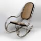 Modernist Rocking Chair in Blackened Wood, Canework and Chrome Frame, 1960-70