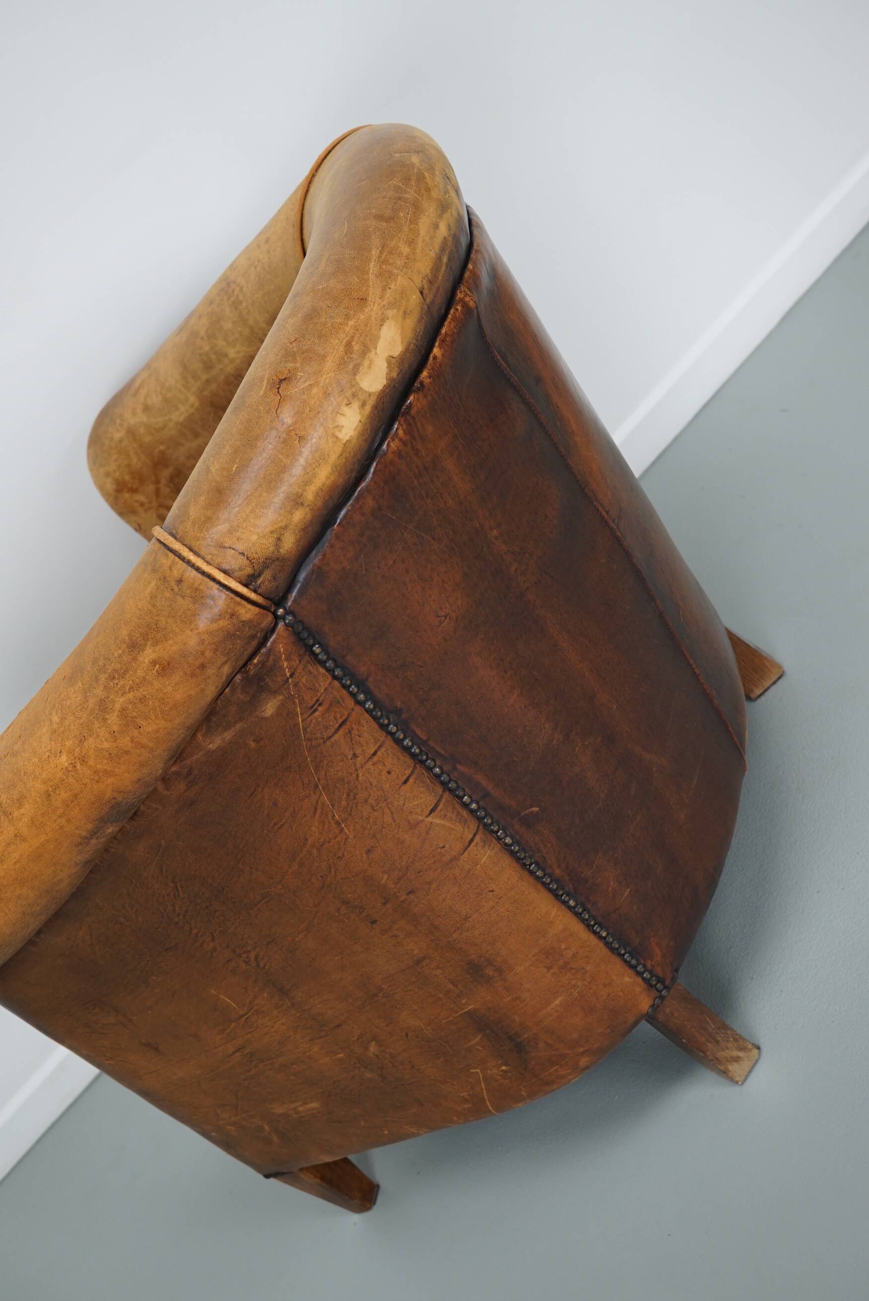 Fauteuil Club Vintage en Cuir Couleur Cognac, Pays-Bas