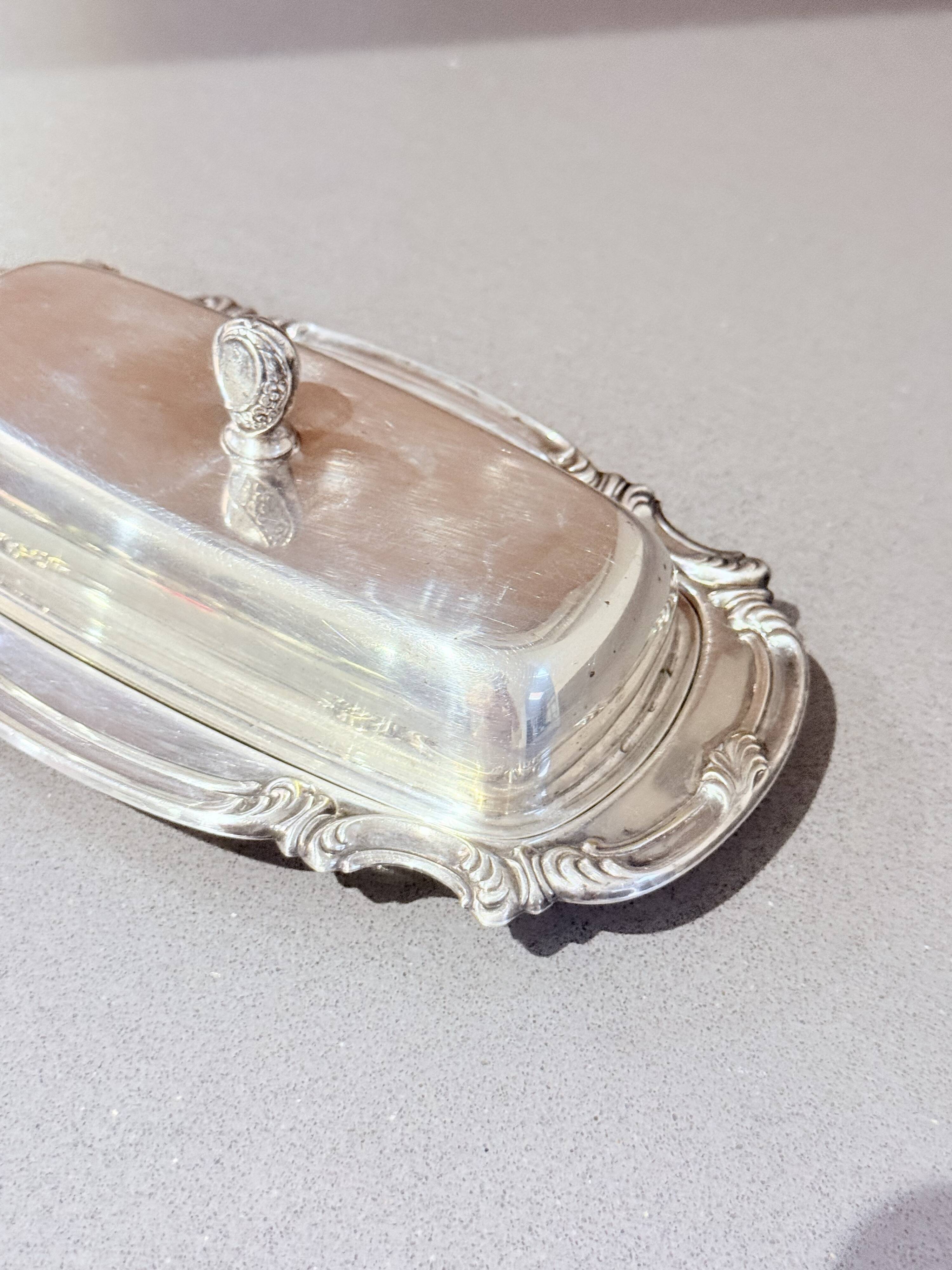 Antique Silver Butter Dish With Crystal Liner & Spoon, Elegant Vintage Tableware