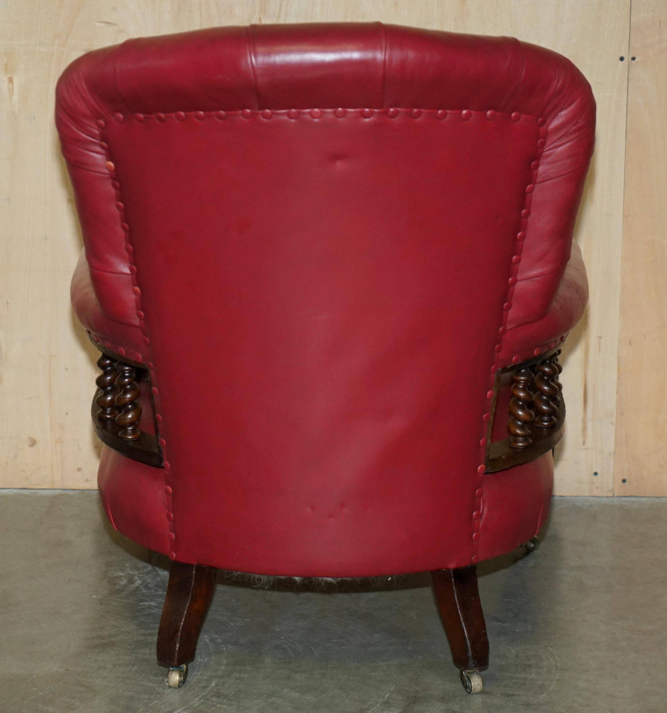 William IV antique Chesterfield armchair in leather with twisted barley structure.