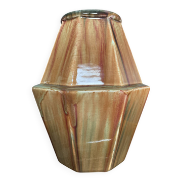 Vase Art Déco octogonal en grès émaillé