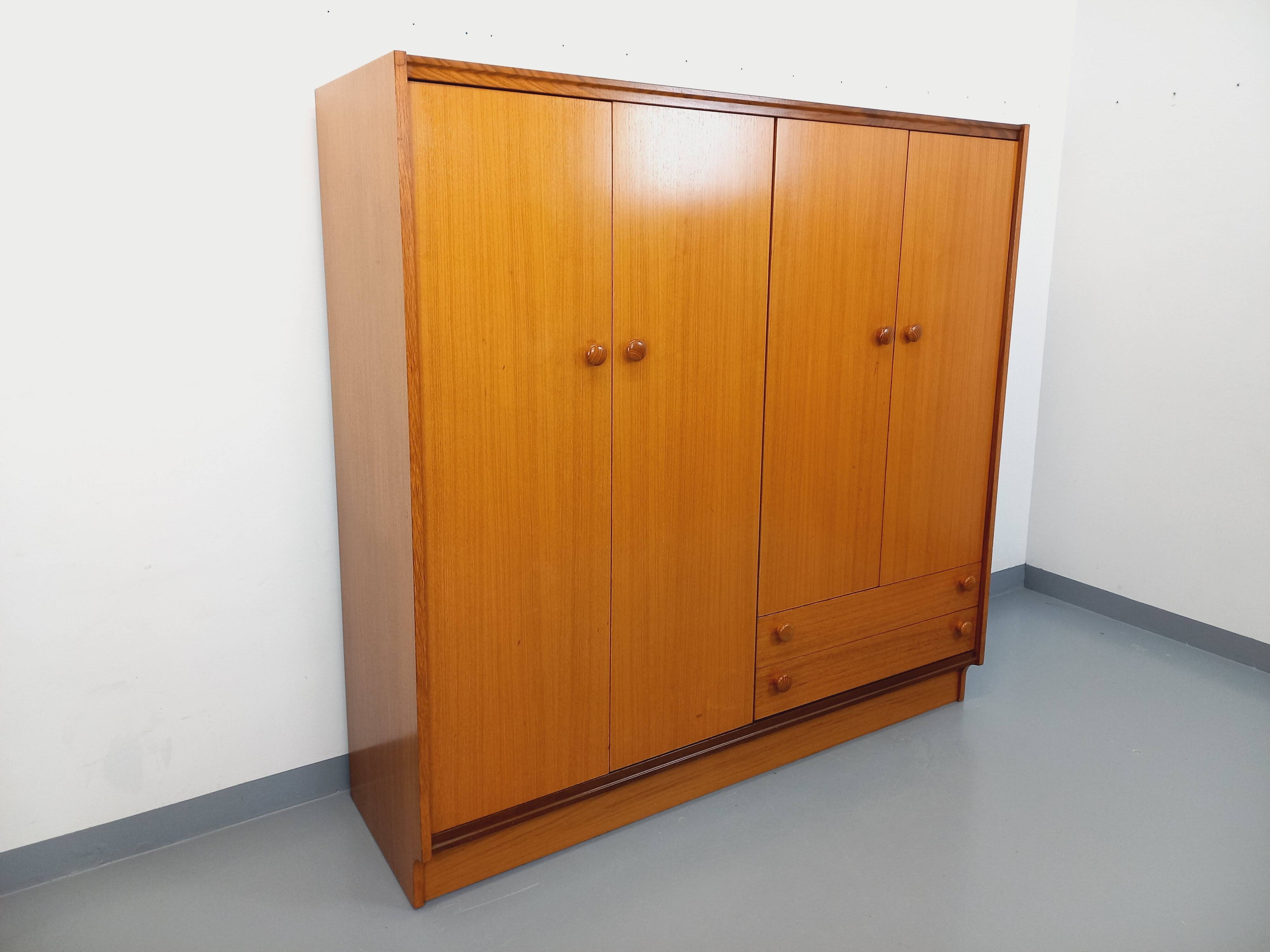 Vintage modernist teak and walnut wardrobe from the 60s and 70s