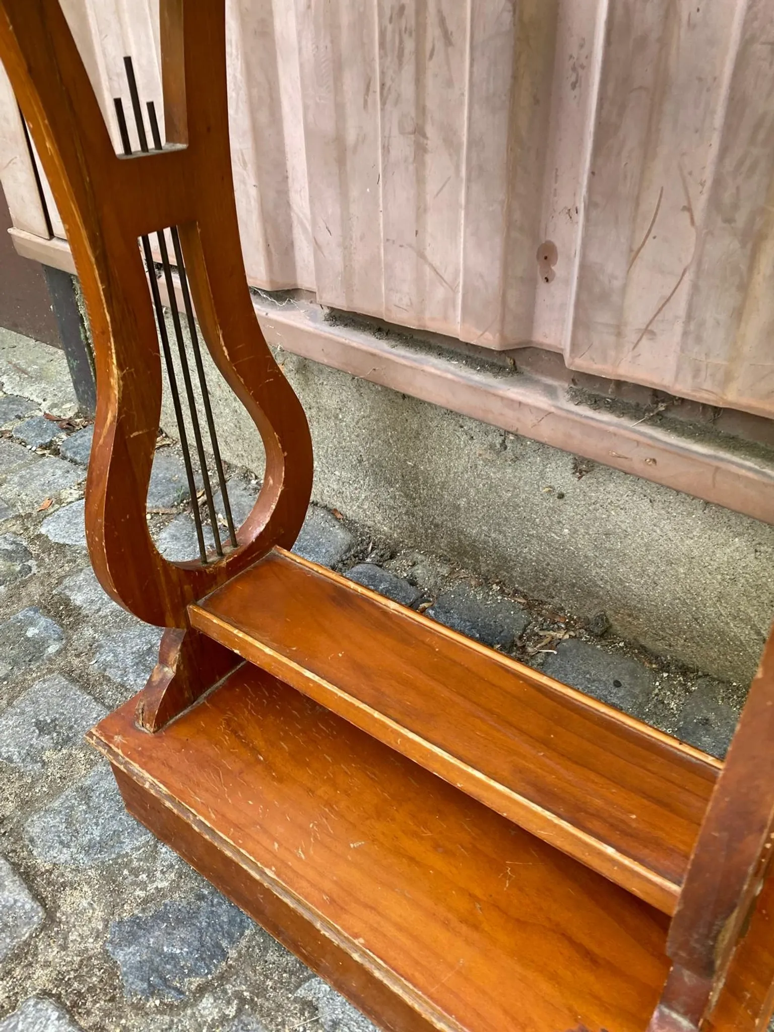 Vintage Wooden Console Table with Lyre Legs — Empire Directoire Style 1960