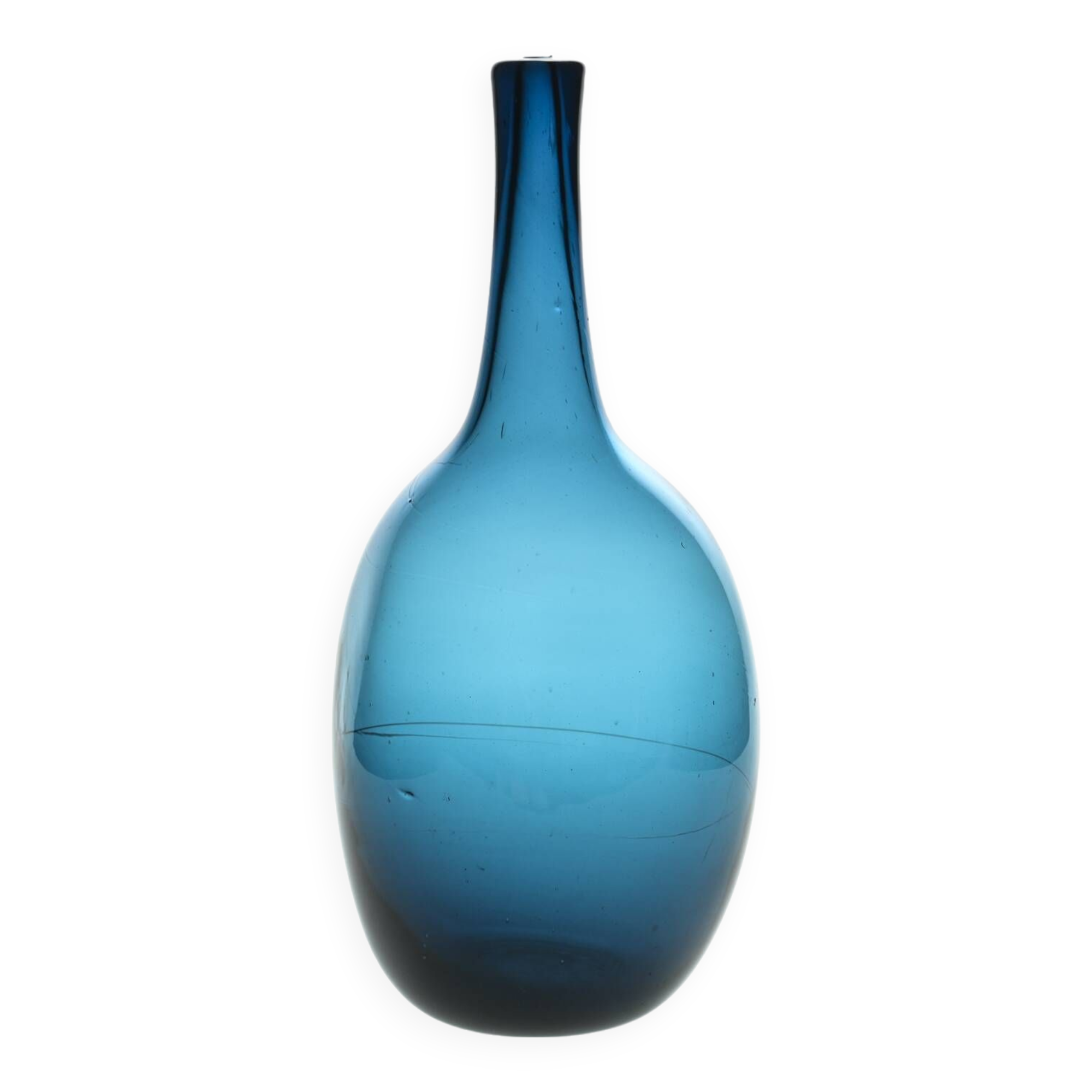 Large blue blown glass soliflore by Nicolas Morin, 1981