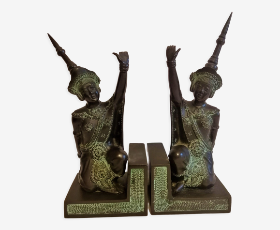 Paire de serres livres en bronze divinités asiatiques