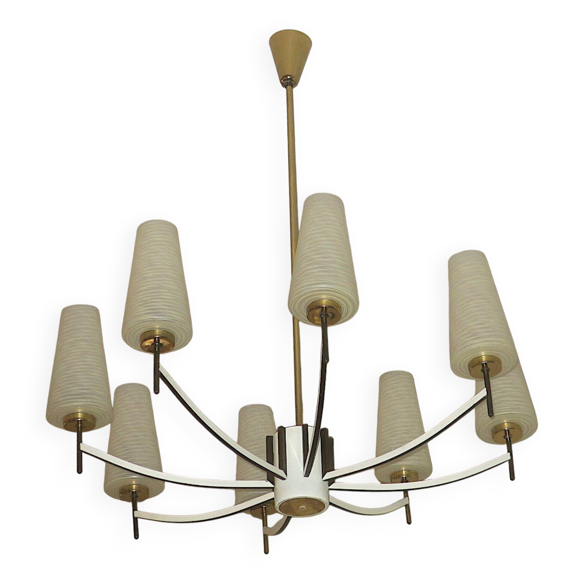Italian brass and art glass chandelier, 1970s