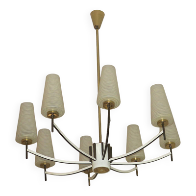 Lustre italien en laiton et verre artistique, années 1970
