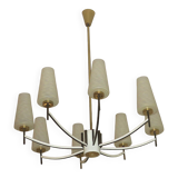 Italian brass and art glass chandelier, 1970s