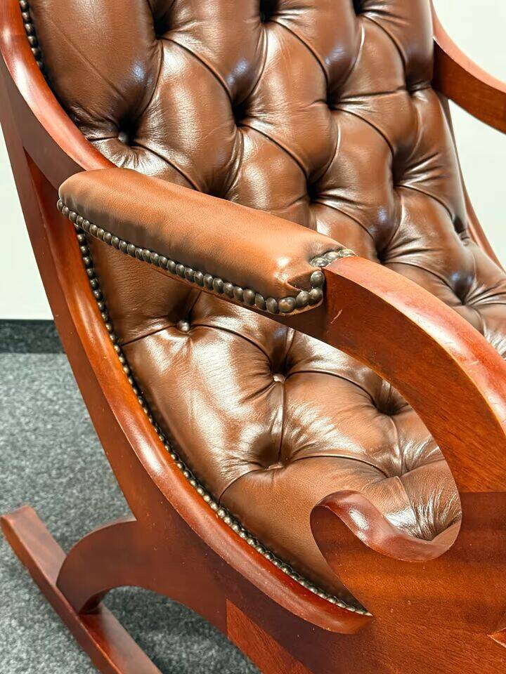 Chesterfield Brown Leather Rocking Chair