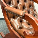Fauteuil à bascule Chesterfield en cuir marron