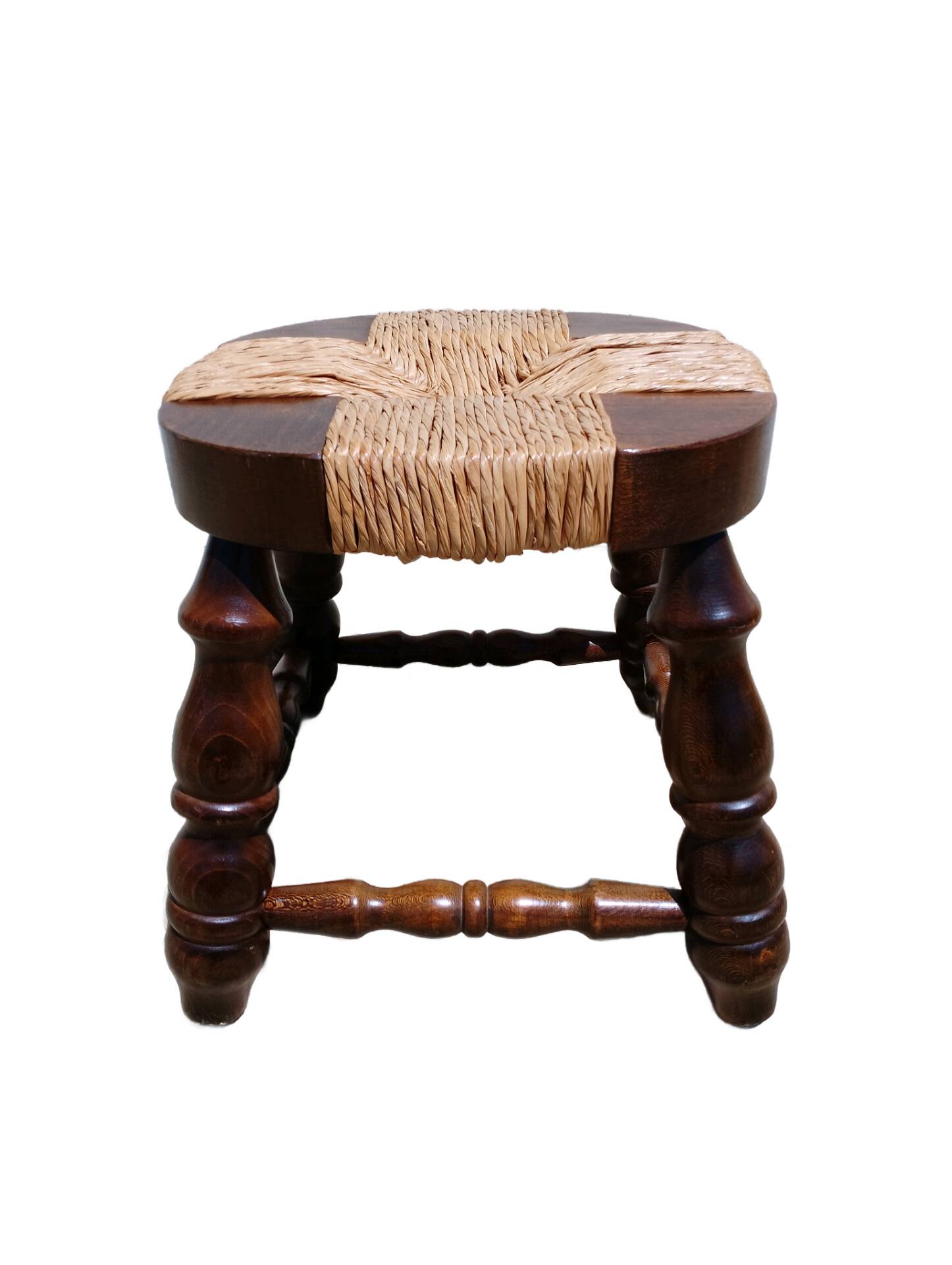 Antique wooden and straw stool