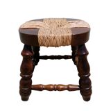 Antique wooden and straw stool