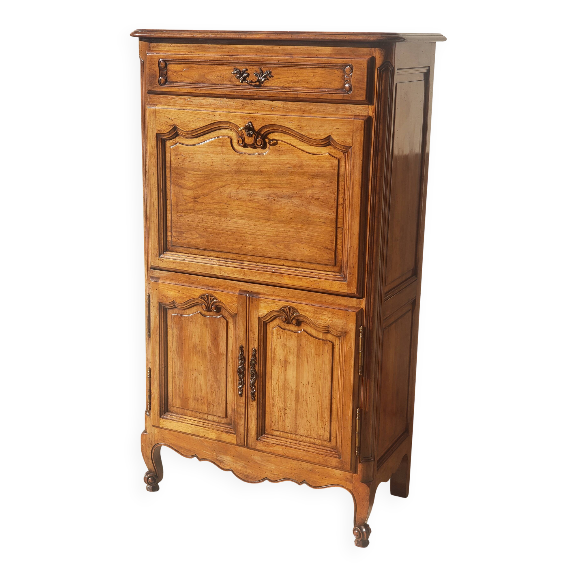 Secrétaire ancien scriban vintage en bois de noyer style Louis XV