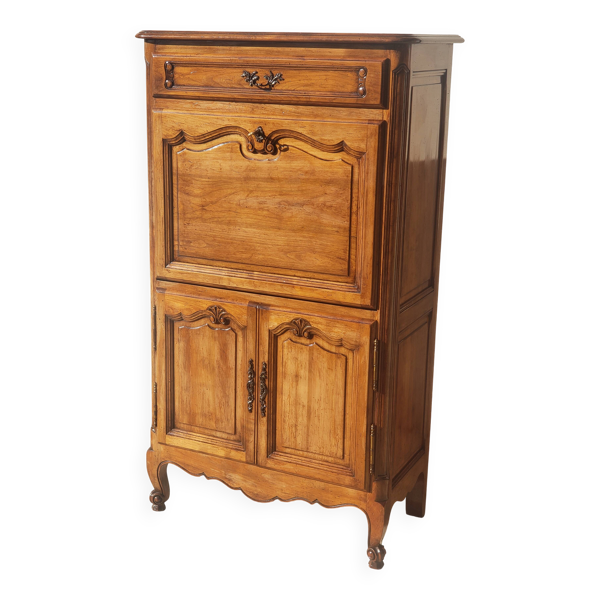 Secrétaire ancien scriban vintage en bois de noyer style Louis XV