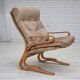 1970s, Norwegian armchair, model "Kengu", beige furniture leather.