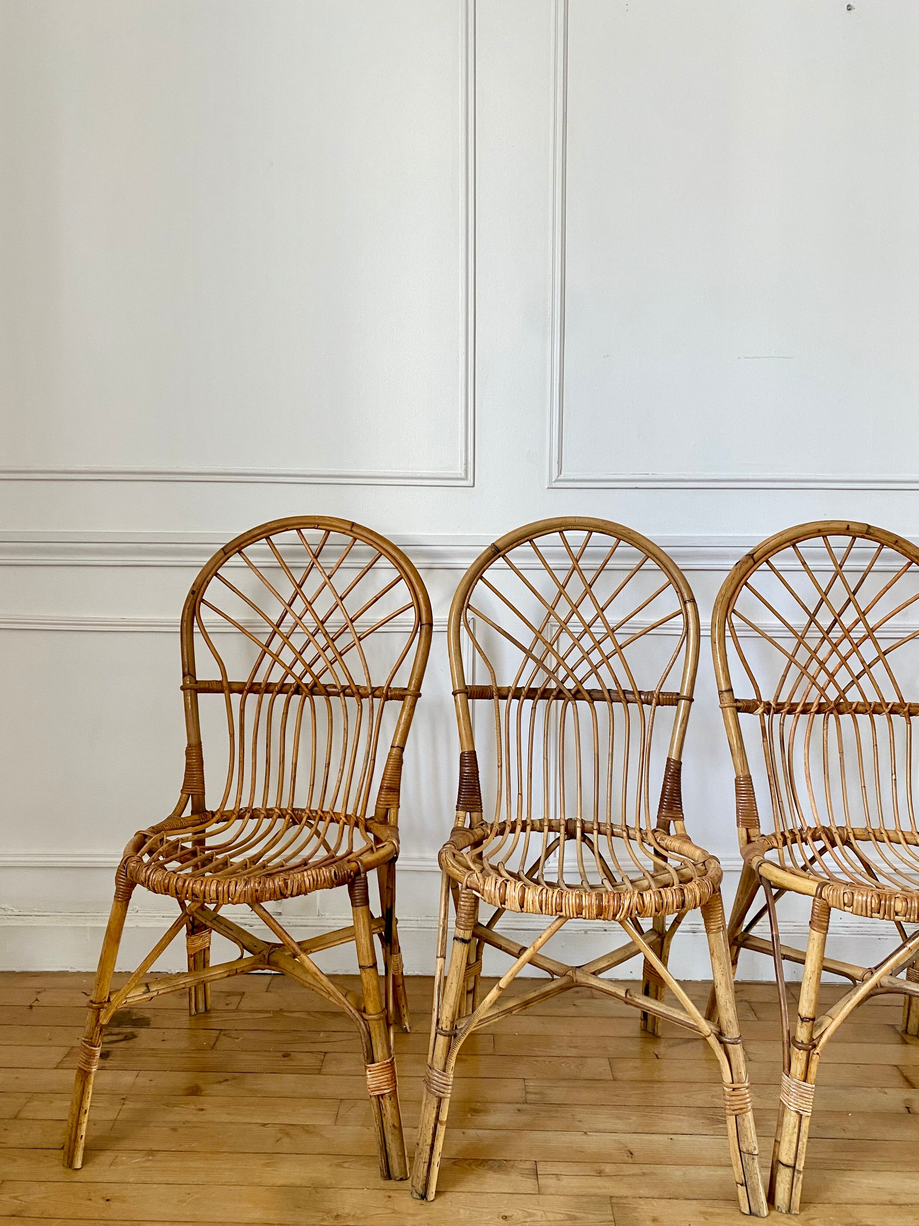 4 vintage rattan chairs