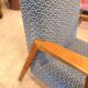 Pair of vintage oak armchairs, original fabric and seat.