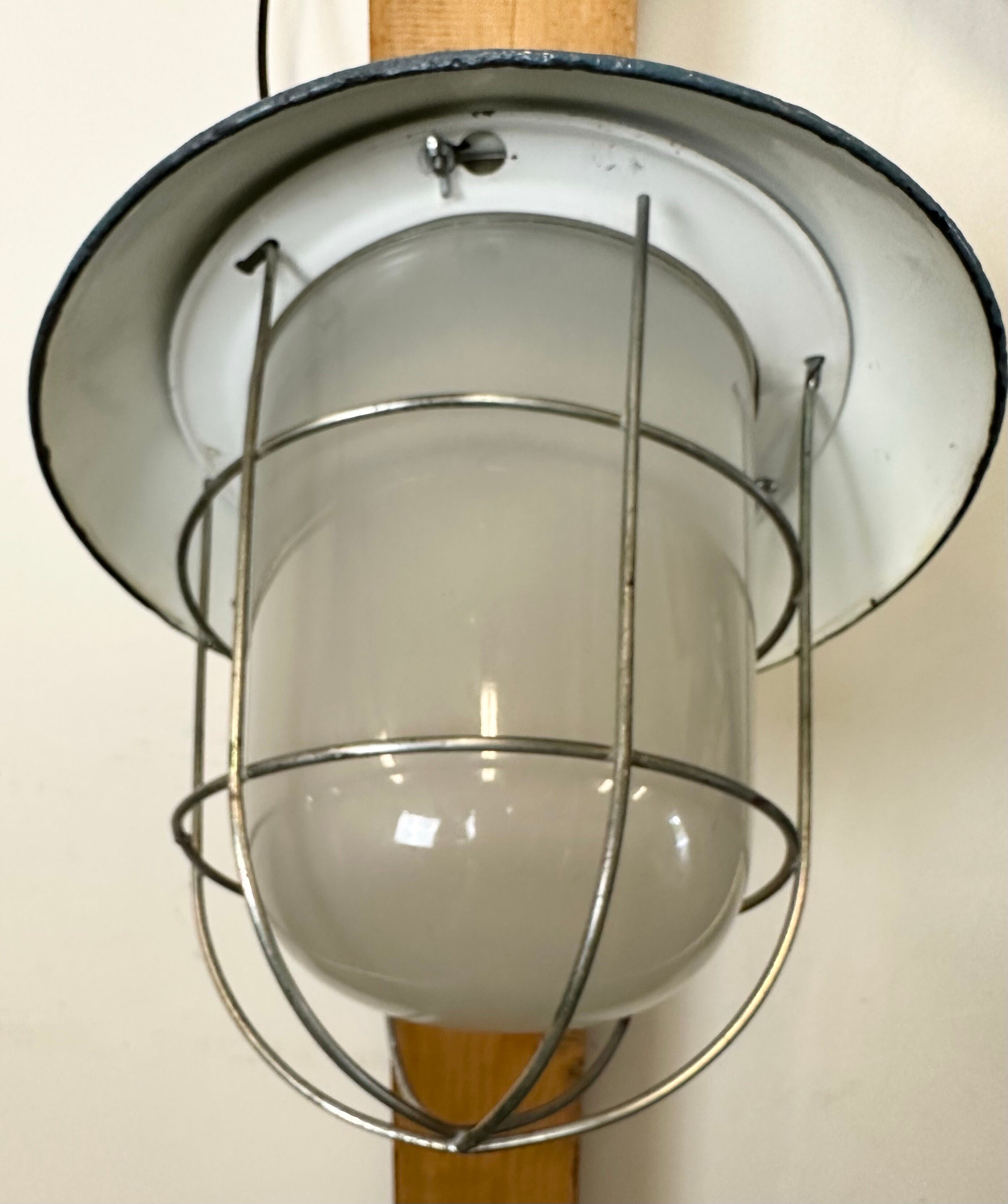 Industrial Blue Painted Factory Wall Cage Lamp from Elektrosvit, 1960s
