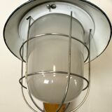 Industrial Blue Painted Factory Wall Cage Lamp from Elektrosvit, 1960s