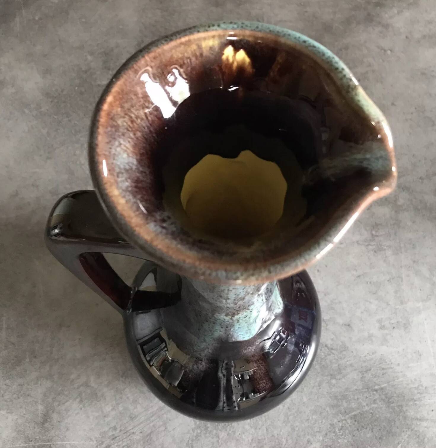 Large vase in glazed ceramic stoneware flamed effect brown and turquoise 35.5 cm