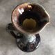 Large vase in glazed ceramic stoneware flamed effect brown and turquoise 35.5 cm