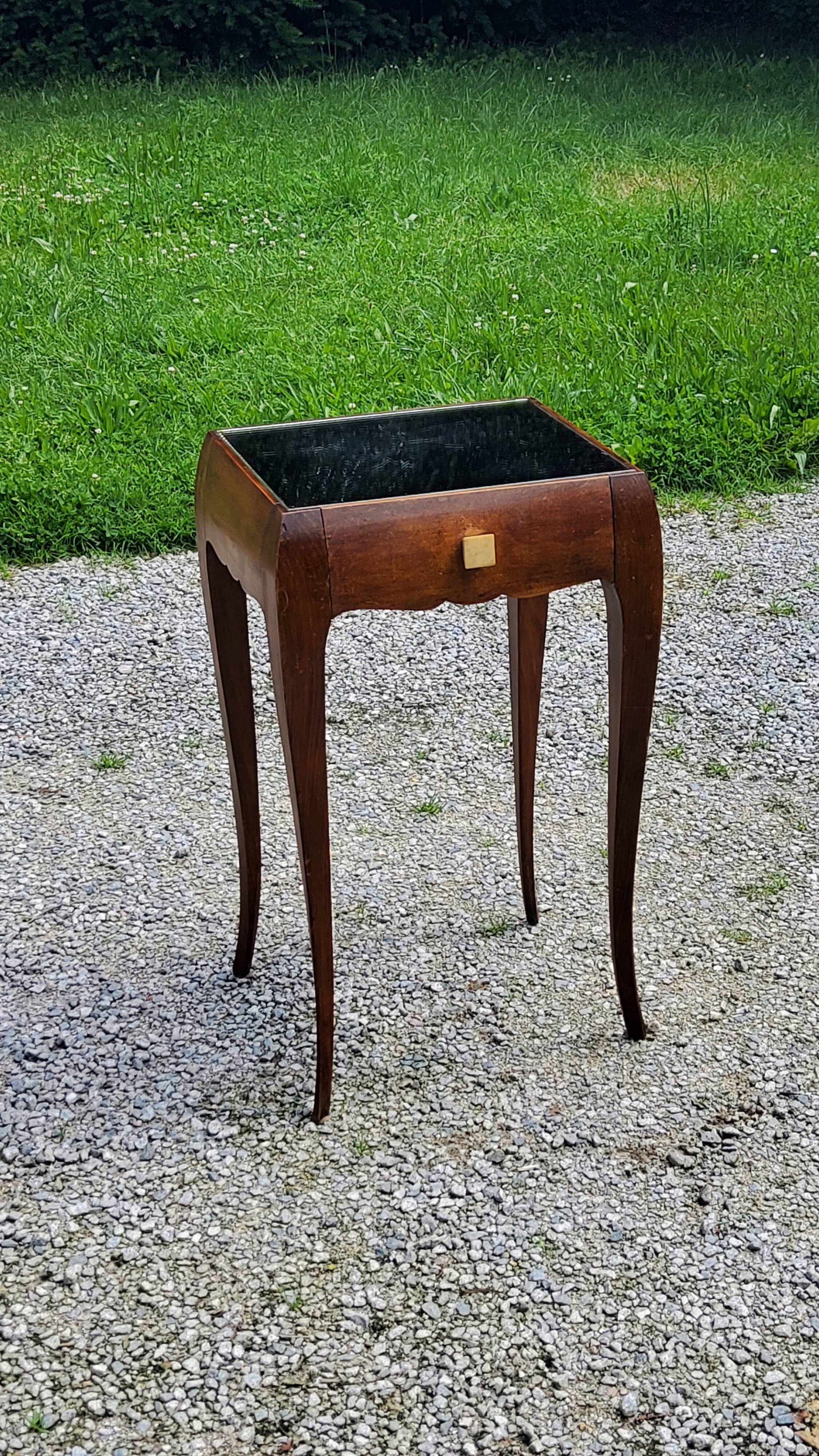 Vintage side table from the 30s/50s in beech and mirror top