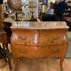 Louis xv style curved chest of drawers in marquetry with marble and embroidered floral decor