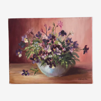 Oil on canvas painting flowers