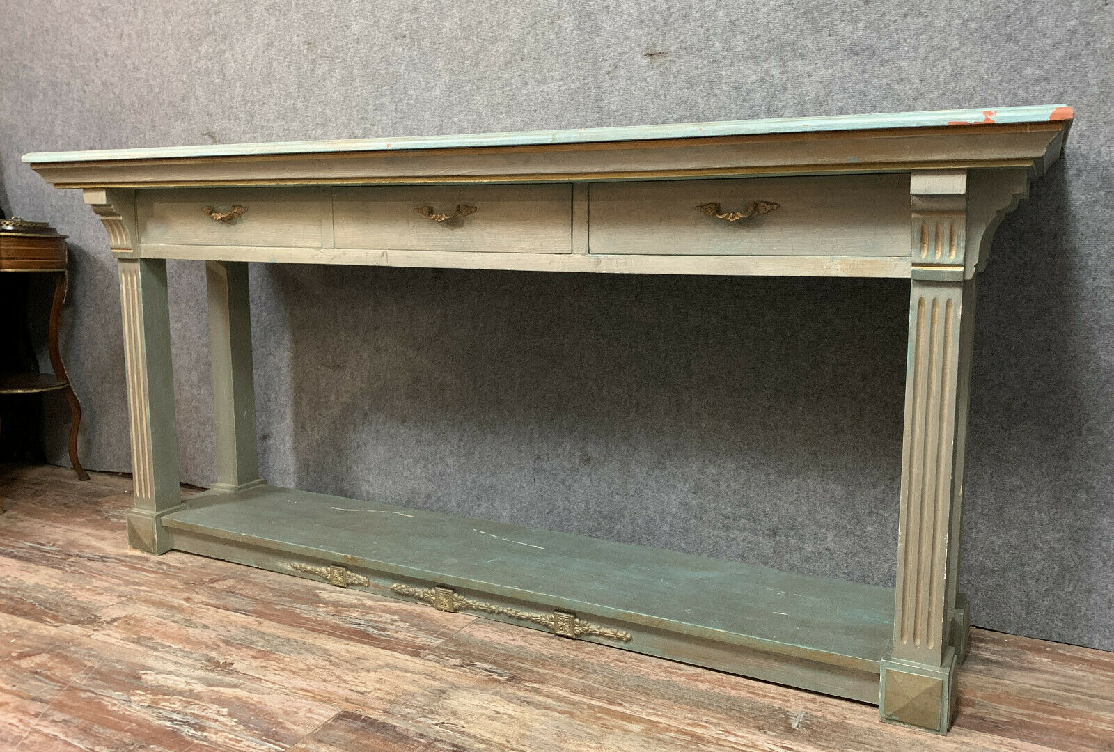 Console Louis XVI en bois laqué et doré vers 1850/1860