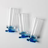 Set of 3 Vintage Blue-Footed Glasses / Mid-century Rare Tall Tumblers