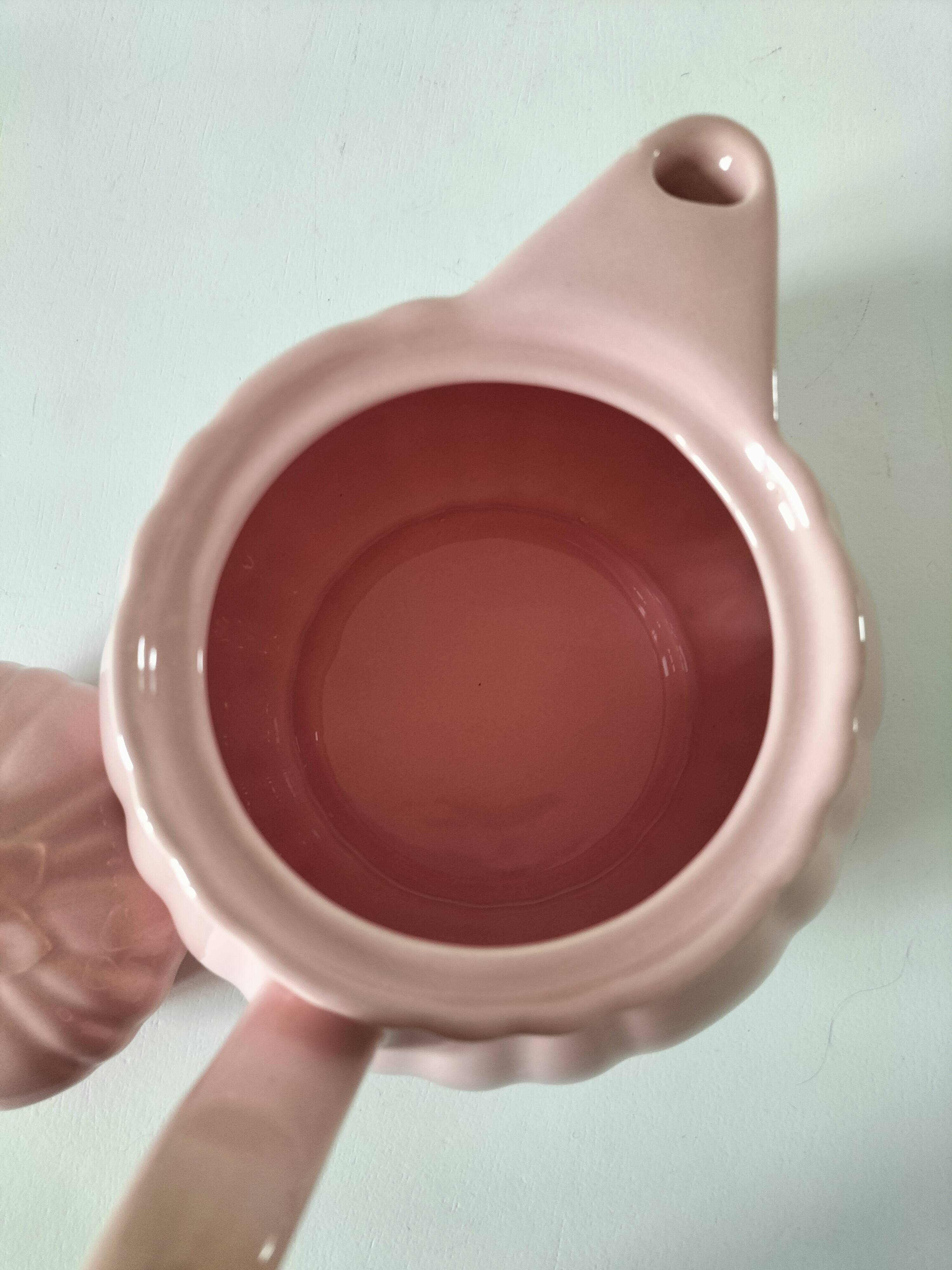 Vintage mid-century ribbed pink powder teapot by Salins.