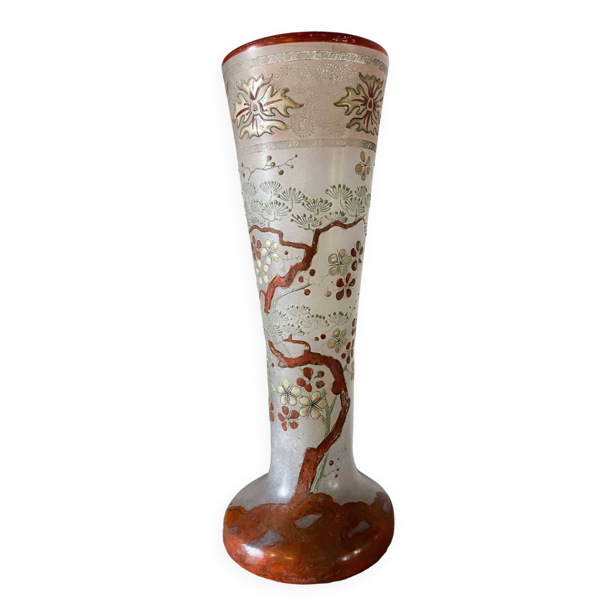 Cornet vase "Spring" FT Legras decorations Japan crystalworks St Denis 1900