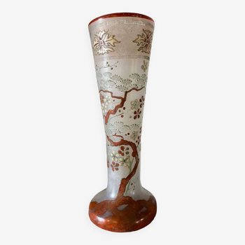 Cornet vase "Spring" FT Legras decorations Japan crystalworks St Denis 1900