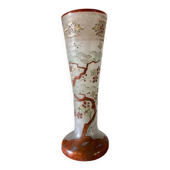 Vase Cornet "Printemps" F. T. Legras décors Japon cristallerie St Denis 1900